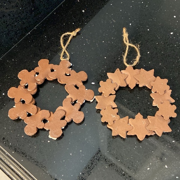 SET/2 Gingerbread Wreath Christmas Clay Soft Glitter Iced Sparkly Orname… - Picture 4 of 6